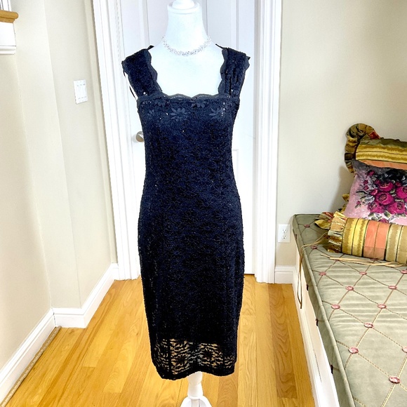 RM Richards Black Party Dress Lace Sequins Open Back (6) - Picture 1 of 9